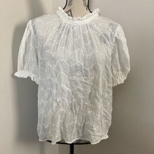 Free People Women’s White Eyelet Top S Short Sleeve 3 Drawstring Back closure